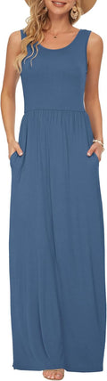 Women's Sleeveless Loose Maxi Dress with Pockets - Comfortable