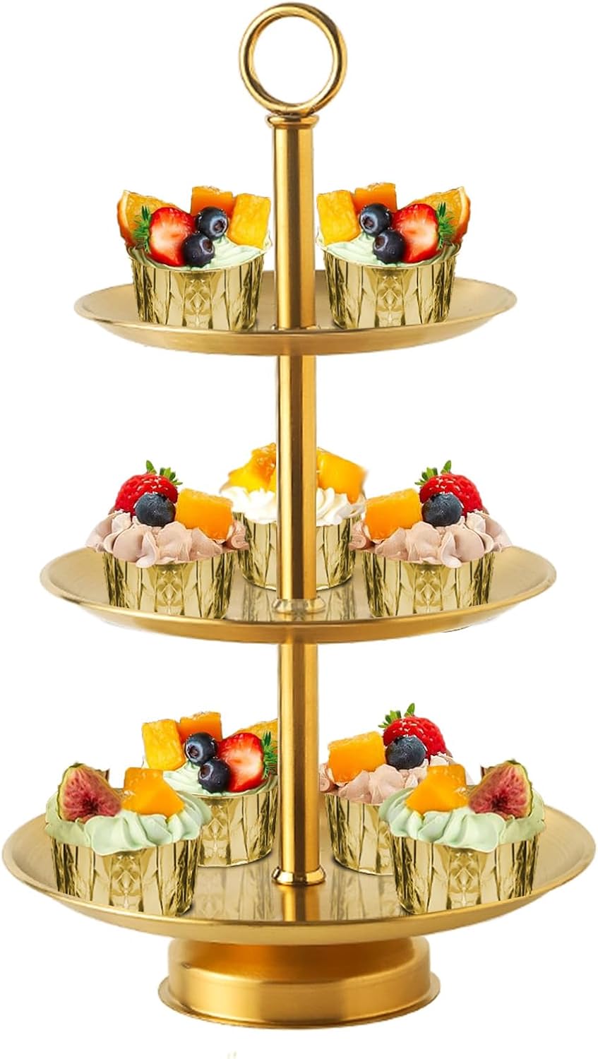 3 Tier Gold Metal Cupcake Stand Holder for Parties and Events