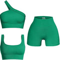 Ribbed Seamless 3-Piece Active Set - Scoop Neck Sports Bra & High