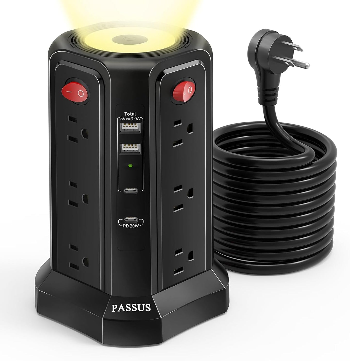 16FT Surge Protector Power Strip Tower - PASSUS Home Office Essential