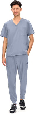 COZYFIT Scrubs for Men V-Neck Top & Jogger Pants Set - Organized Men's