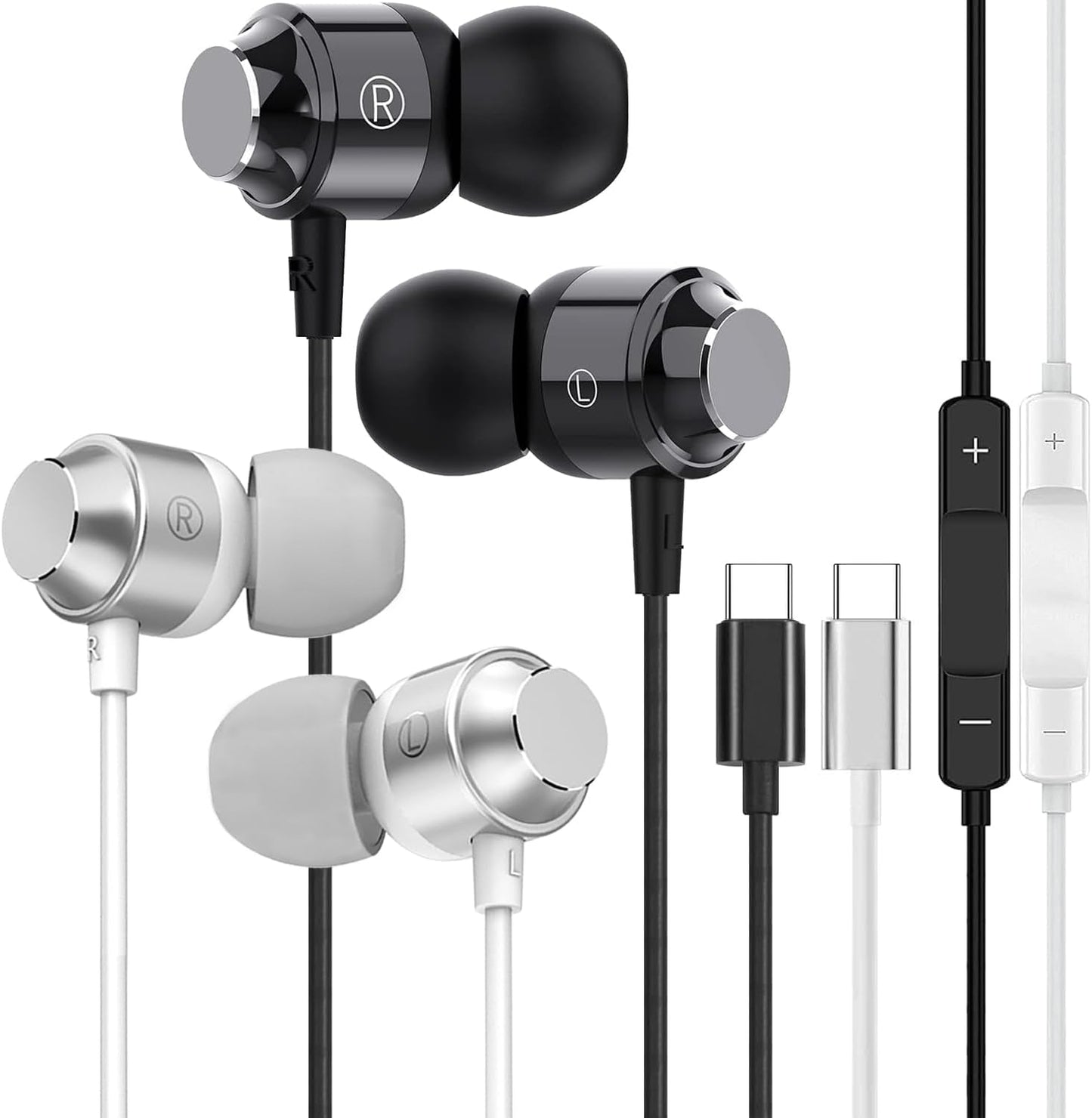 Crystal Clear Sound: 2 Pack USB C Earphones