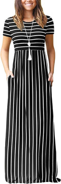 Women's Short Sleeve Loose Maxi Dress with Pockets - Rayon Blend