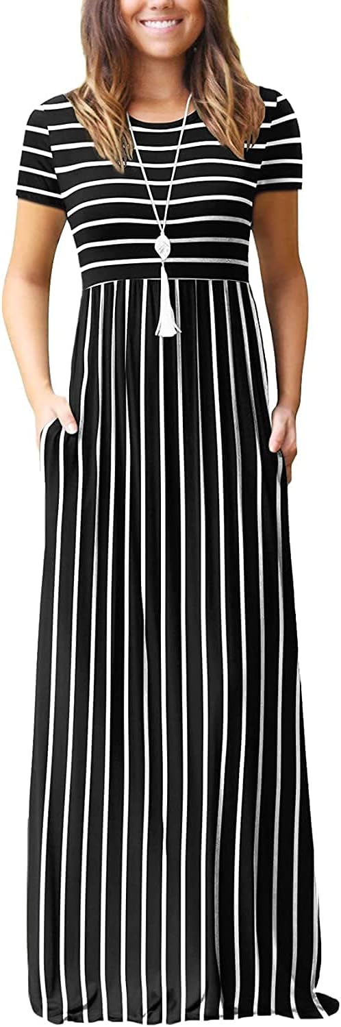 EUOVMY Women's Short Sleeve Maxi Dress with Pockets for Casual Wear
