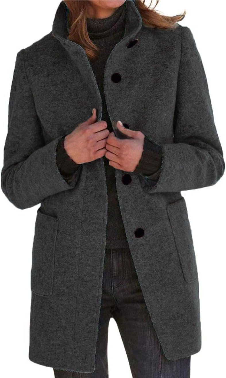 Wool Blend Long Pea Coat for Women - Stylish Winter Jacket