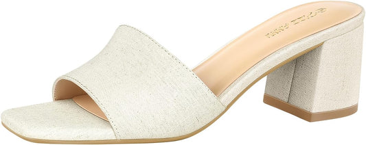 PIZZ ANNU Women's Square Open Toe Heels Sandals for Comfort