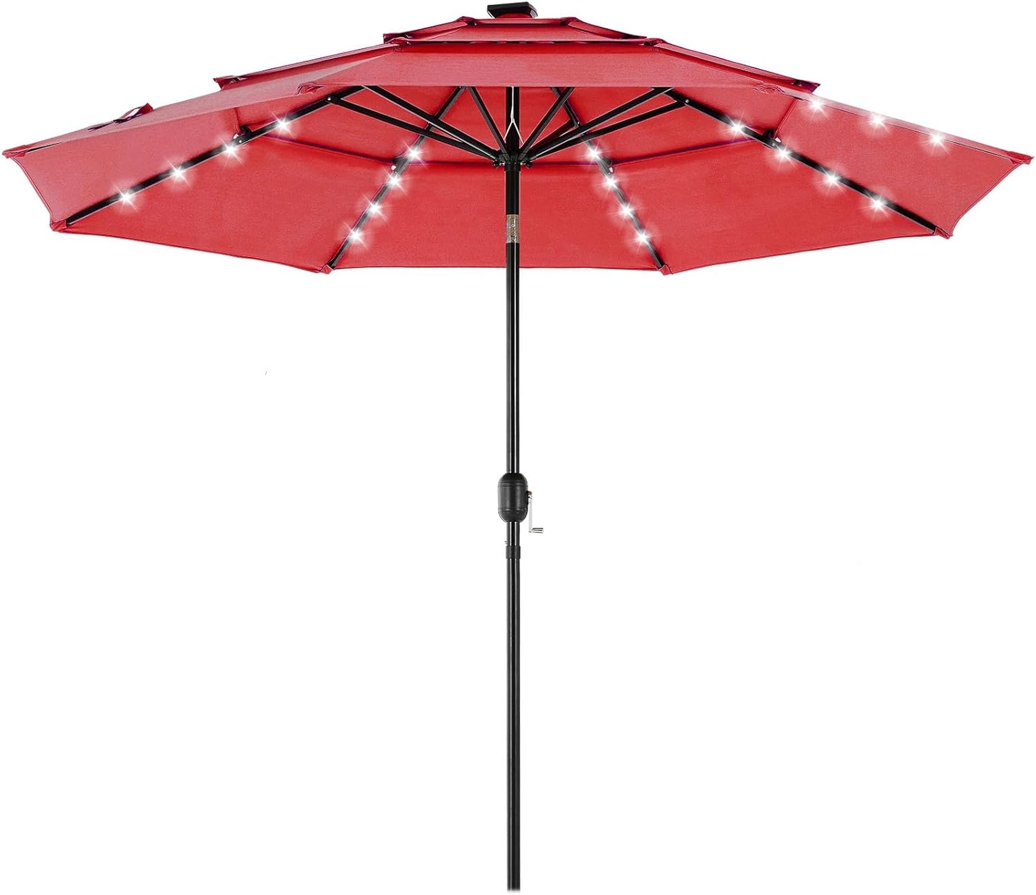 DUMOS 10FT 3-Tier Patio Umbrella with 32 LED Lights for Outdoors