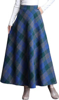 Women Vintage High Waist Wool Blend Plaid A-Line Maxi Skirt - Warm