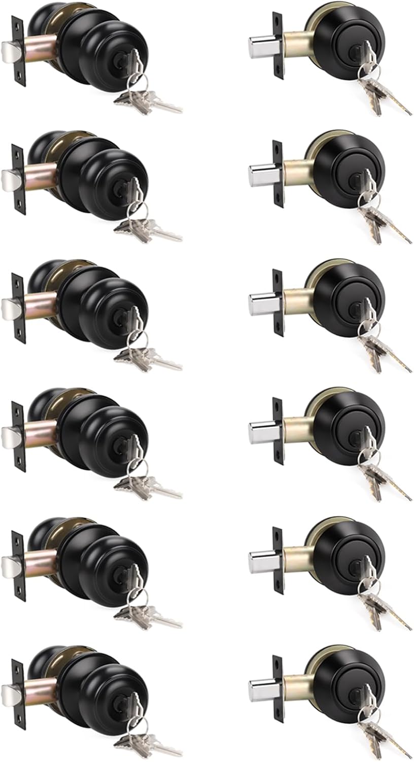 KNOBWELL Entry Door Knob and Deadbolt Combo Set in Matte Black