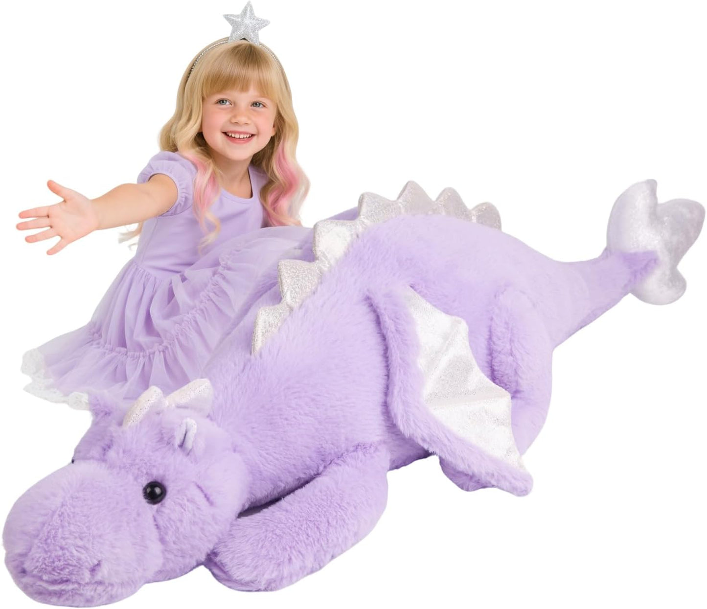 Giant 52in Purple Dragon Plush Toy - Adorable Cuddly Dinosaur