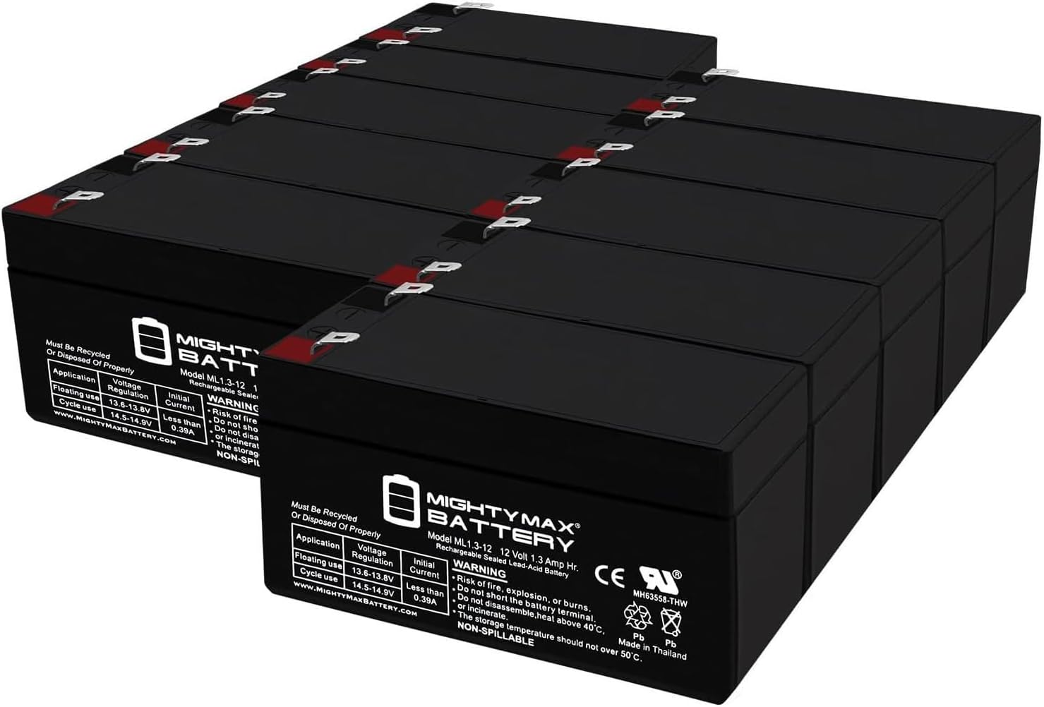 Mighty Max Battery ML1.3-12 SLA Rechargeable Battery Pack of 10