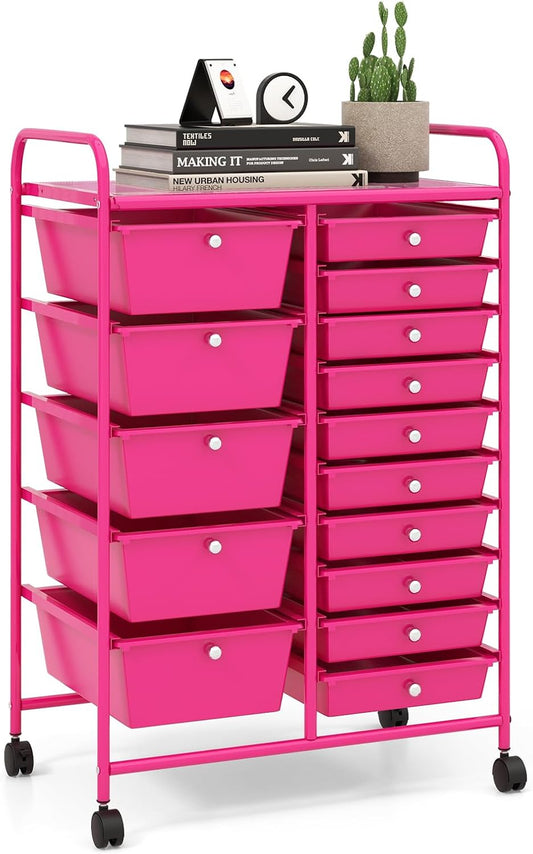15 Drawer Rolling Storage Cart for Classroom and Home Office