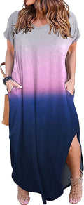 Plus Size Long Maxi Dress - Casual Loose V Neck with Pockets Women's