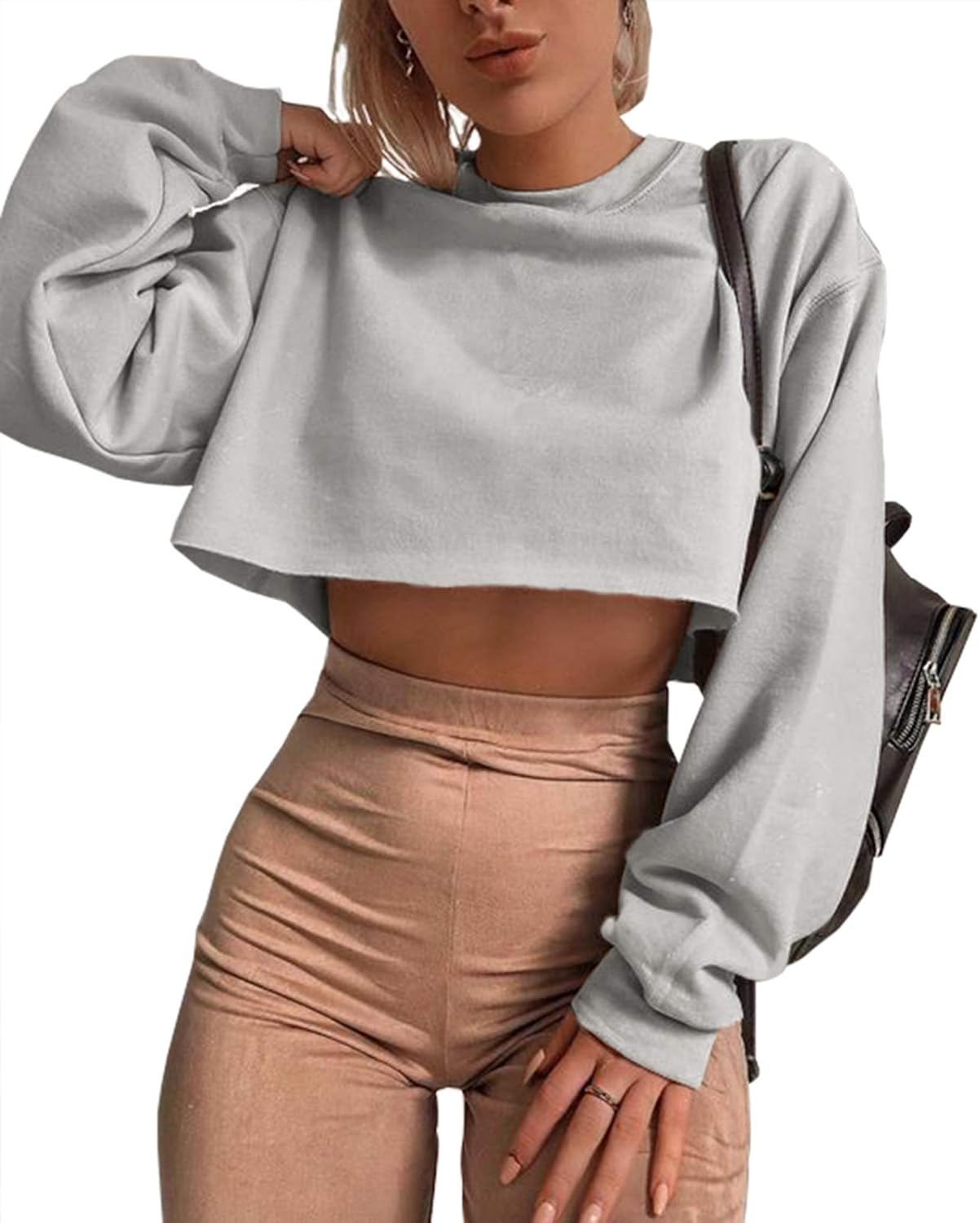 Artfish Women's Crewneck Long Sleeve Crop Tops for Casual Style