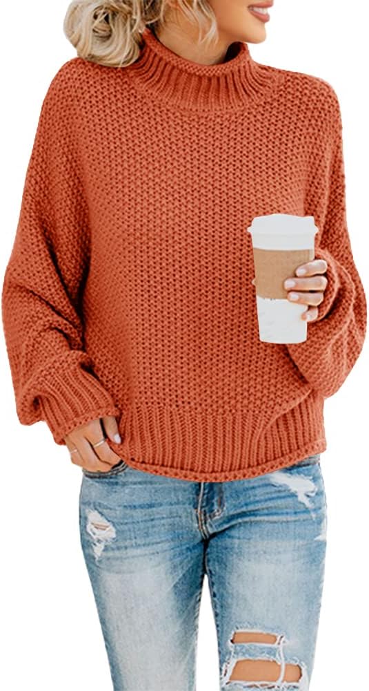 Oversized Turtleneck Sweater for Women - Cozy Knit Pullover