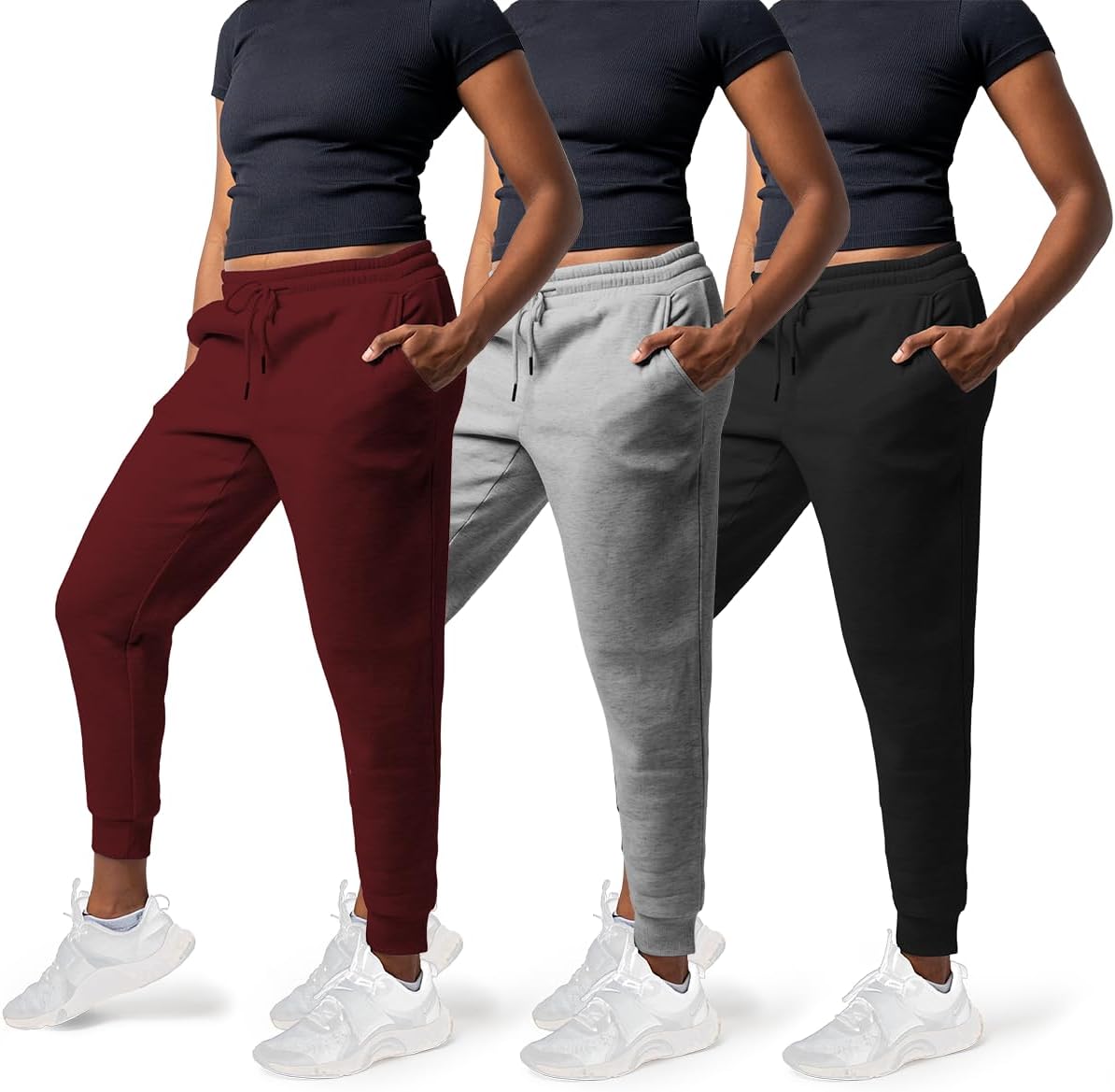 3 Pack Sweatpants Women - Cozy Fleece Joggers with Pockets
