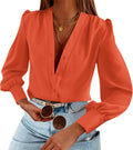 Women's Business Casual Long Sleeve Button Down V Neck Blouse Feature