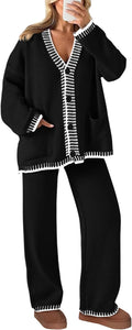 Lounge Sets for Women 2 Piece Knit Cardigan and Pants - Cozy Fall