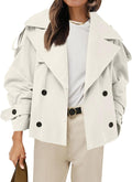 Tankaneo Womens Cropped Trench Coat Casual Double Breasted Short