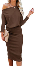 Ezbelle Off The Shoulder Batwing Midi Dress - Flattering Bodycon Fit