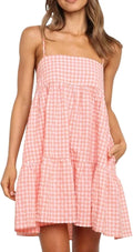 Wenrine Womens Summer Plaid Mini Dress Casual Spaghetti
