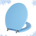Blue Round Toilet Seat Natural Wood with Zinc Alloy Hinges - Easy
