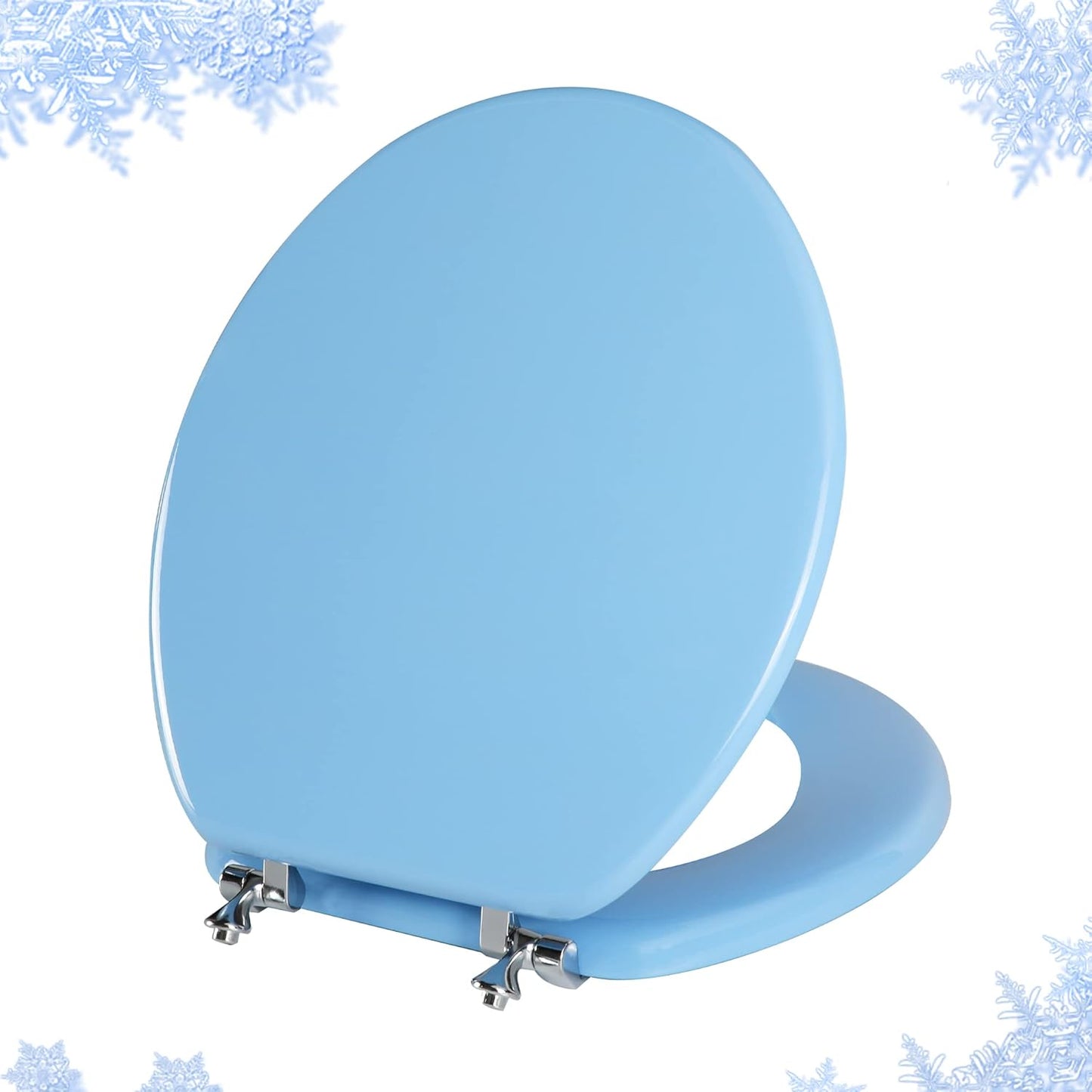 Blue Round Toilet Seat Natural Wood with Zinc Alloy Hinges
