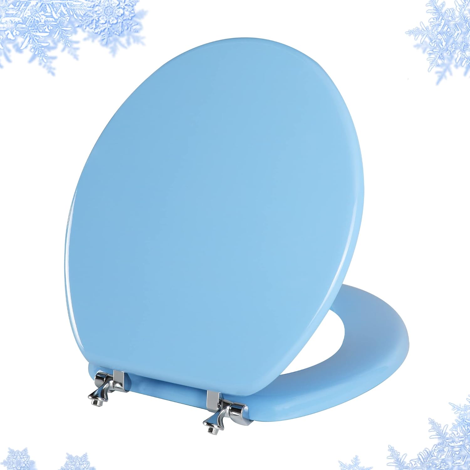 Blue Round Toilet Seat Natural Wood with Zinc Alloy Hinges