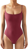 Women Sexy Square Neck Thong Bodysuit Backless Cami Bodysuit Top Lined