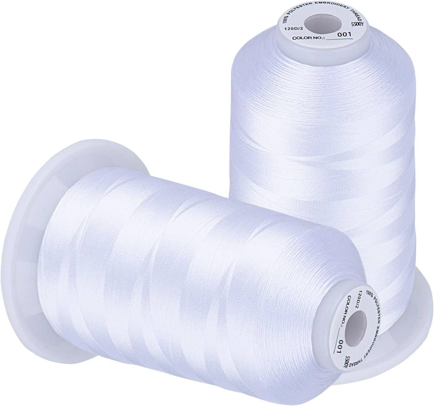 Premium White Embroidery Thread 5500 Yards - 2 Huge Spools 40wt Polyester