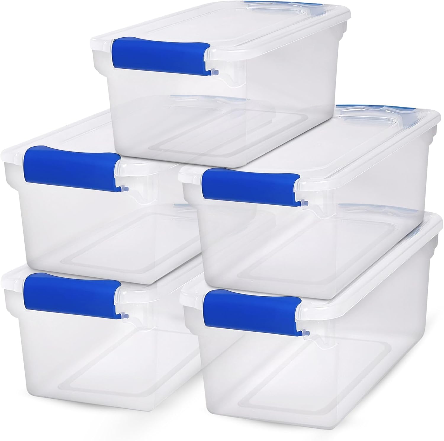 Clear Plastic Storage Organizer Bins with Latching Lid - 5-Pack