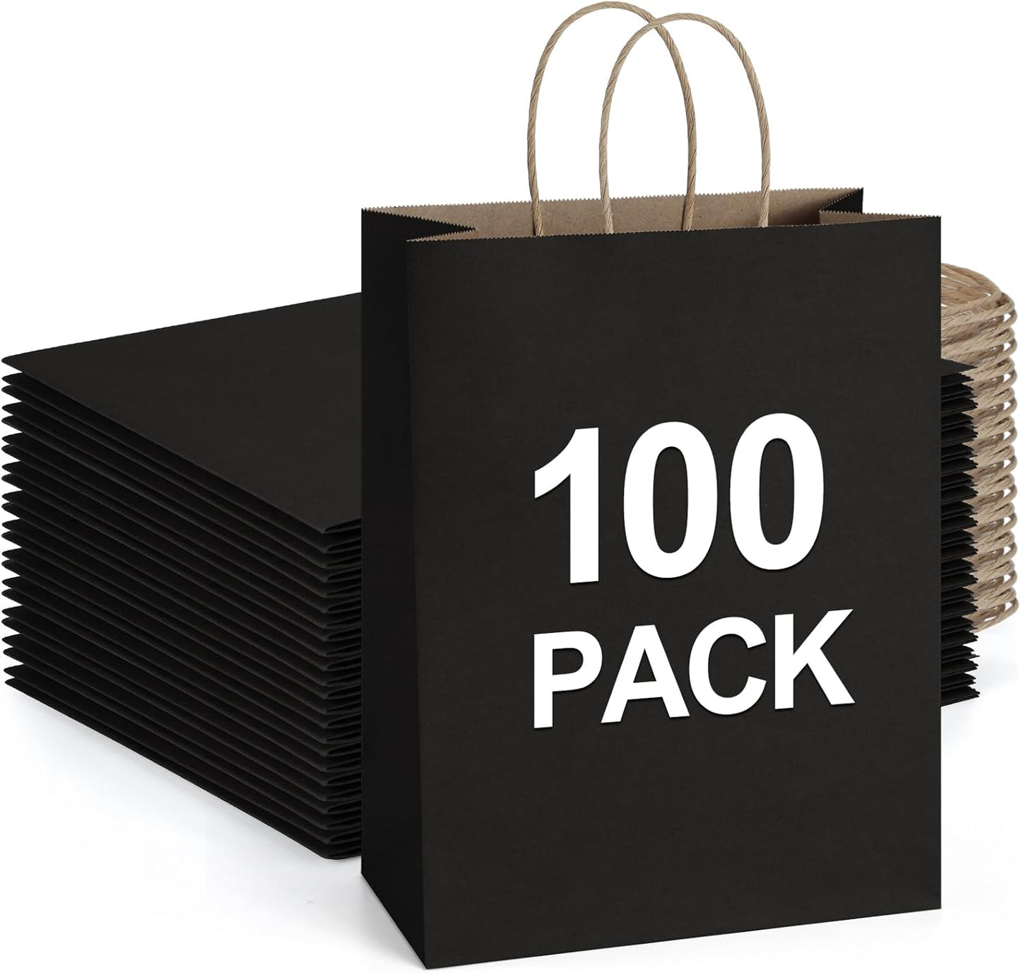 BagDream 100Pack Black Paper Bags with Handles for Gifts