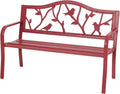Outdoor Metal Park Bench Red with Backrest and Armrests - Stylish