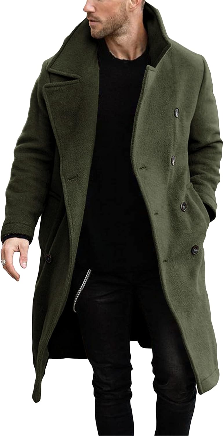 Makkrom Mens Double Breasted Trench Coat for Winter Style