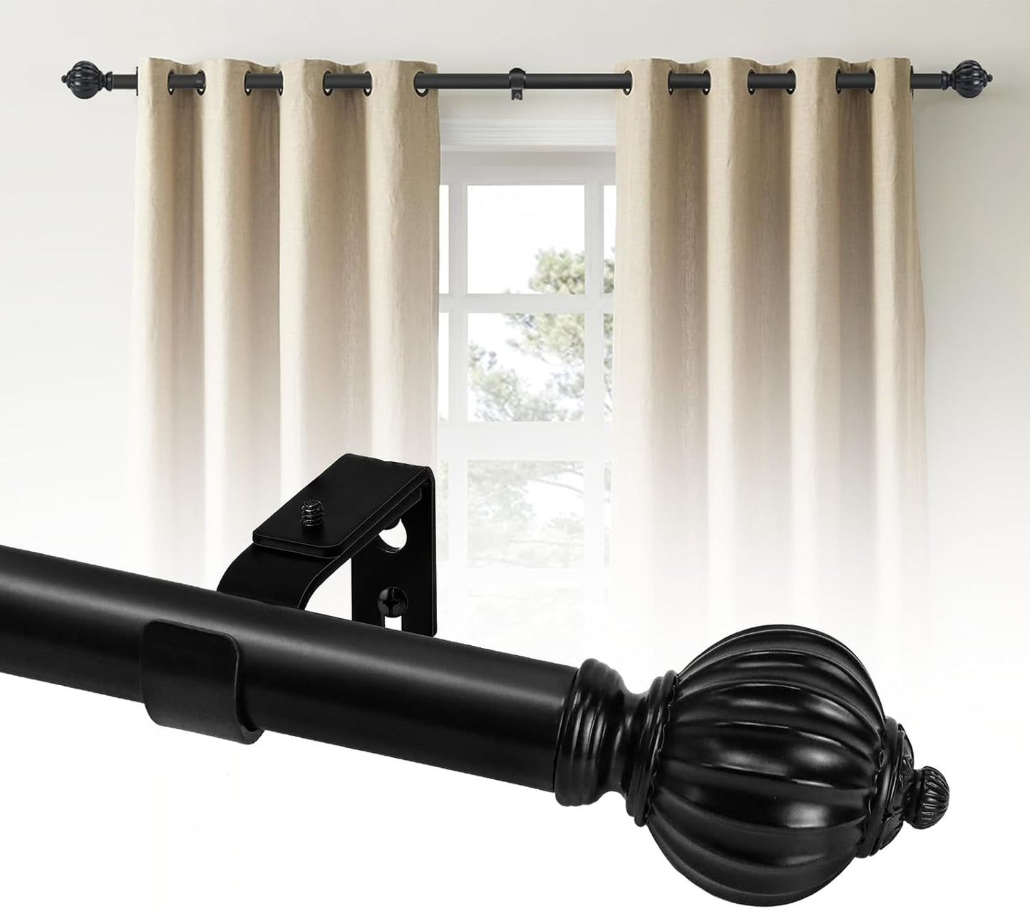 Adjustable Heavy Duty Black Curtain Rods 48-84