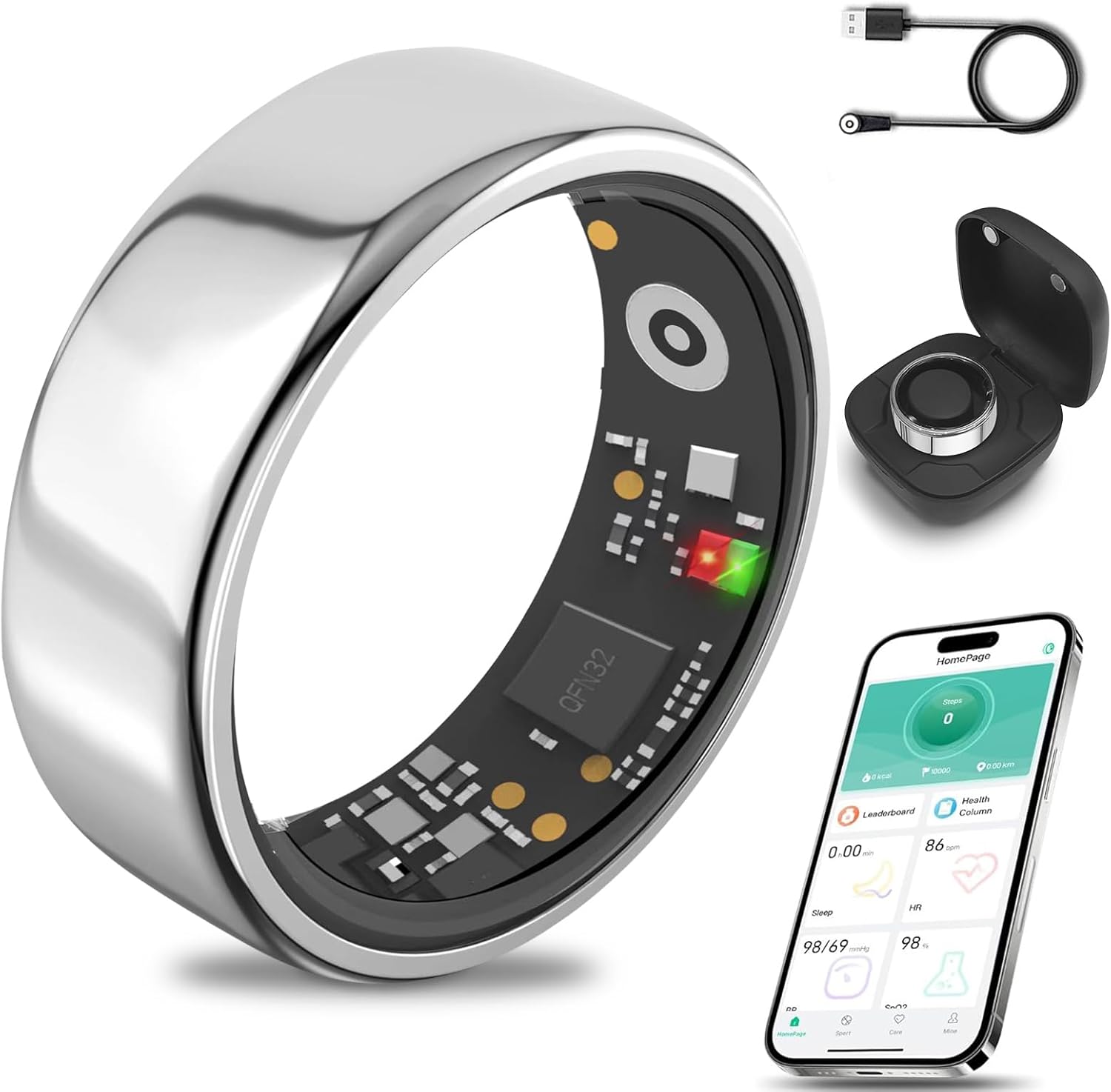 Smart Ring for Health Tracking with Bluetooth and Waterproof Design