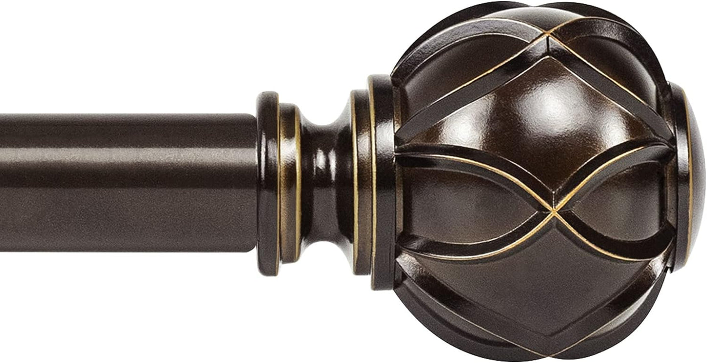 Adjustable 1 Inch Antique Bronze Curtain Rod Set - 36-72 Inches Reach - Elegant Netted Texture Finials - by KAMANINA