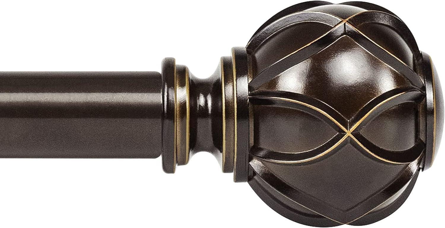 Adjustable 1 Inch Antique Bronze Curtain Rod Set - 36-72 Inches Reach - Elegant Netted Texture Finials - by KAMANINA