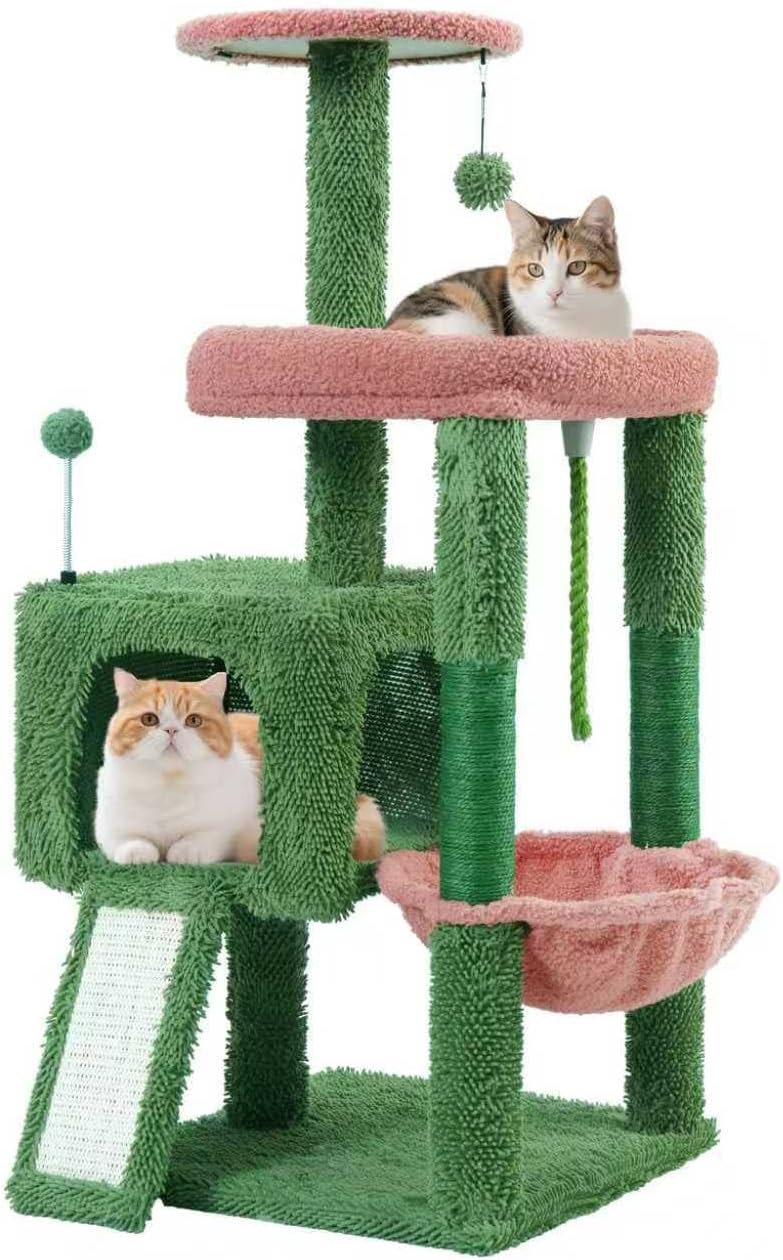 All-in-One Cat Tree Tower with Scratching Board and Hammock