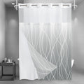 No Hook Ombre Light Grey Striped Shower Curtain Set for Spa Feel