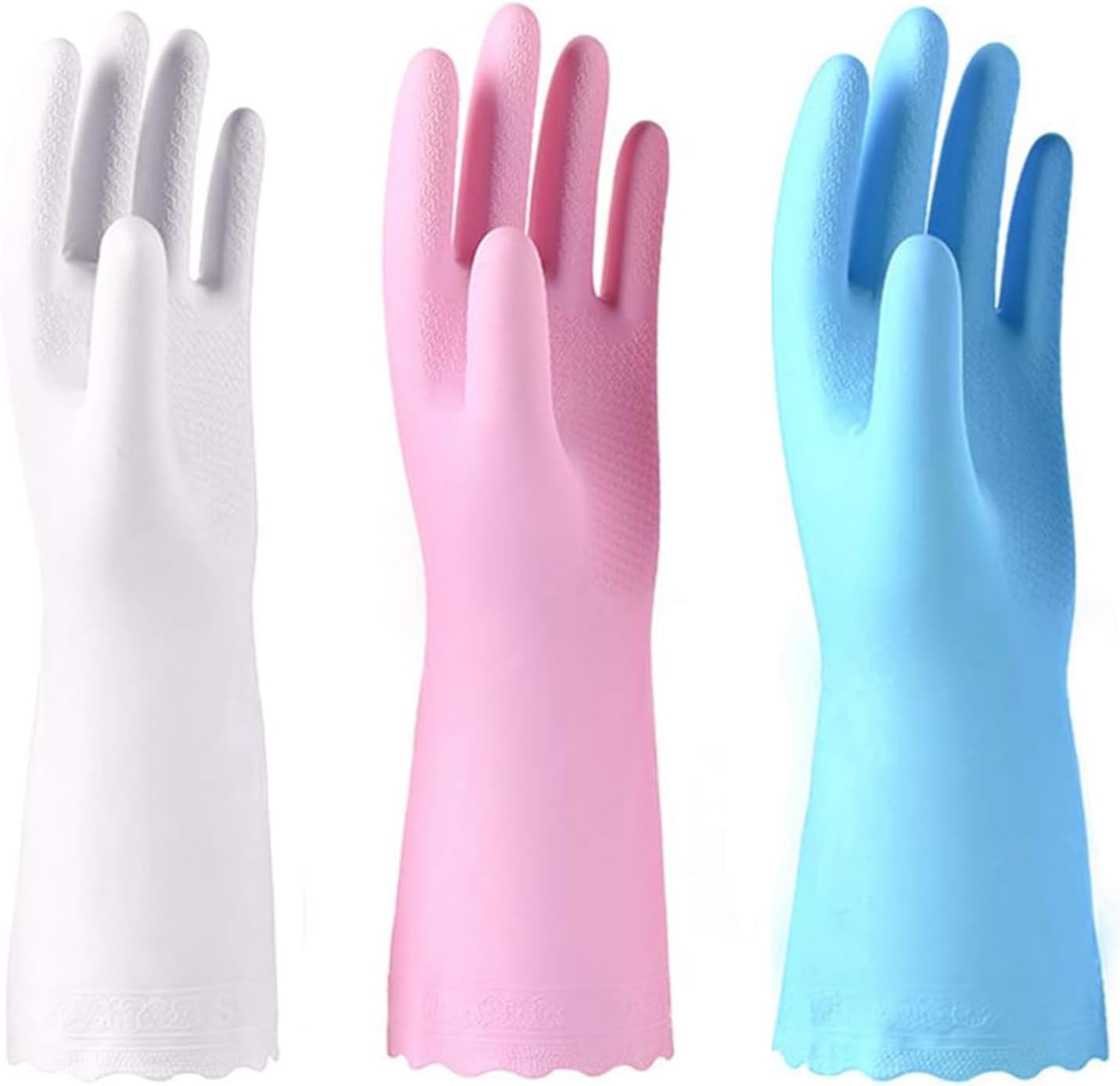 3 Pairs KINGFINGER Reusable Rubber Gloves: Latex-Free for Dishwashing