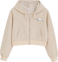 Cute Cropped Zip Up Hoodie for Teen Girls Cartoon Cat Graphic - Cozy
