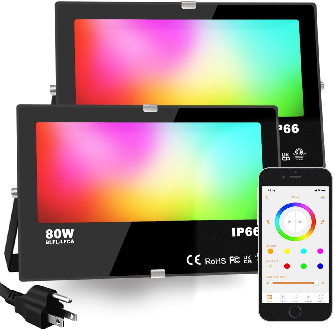 ILC 80W LED Flood Light: Smart RGB Color Changing Outdoor Lighting