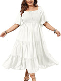 SCOMCHIC Plus Size Flowy Maxi Dress - Flattering Smocked A-Line