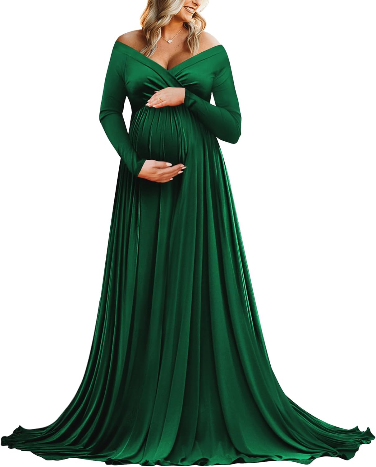 Saslax Maternity Off Shoulders Half Circle Gown for Baby Shower
