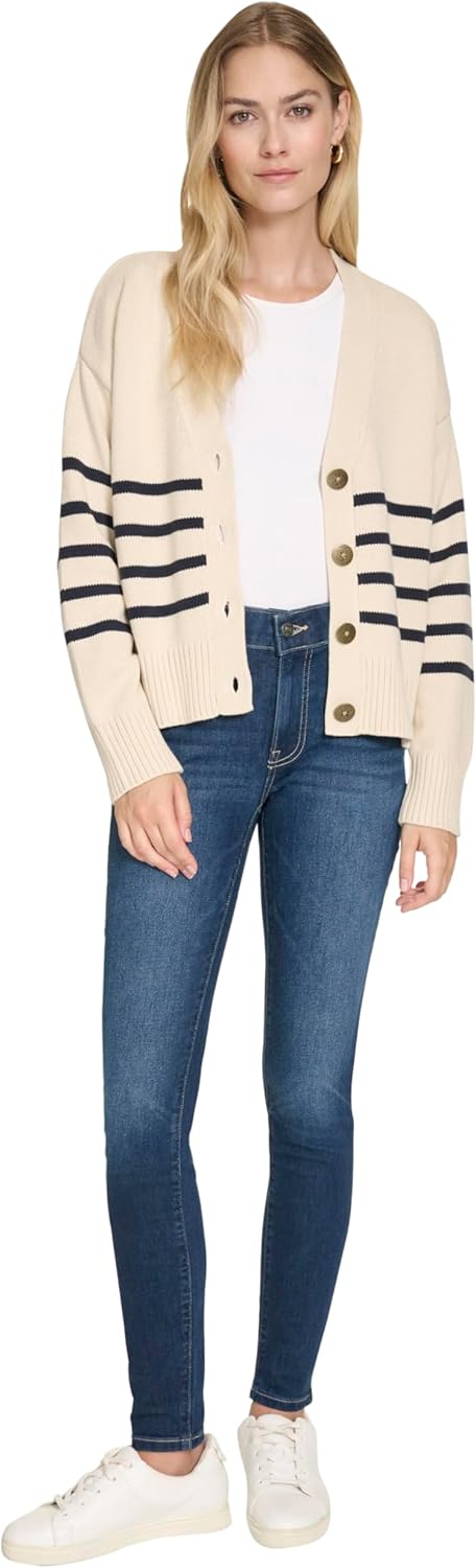 Nautica Women's Striped Cardigan - Cozy Long Sleeve Style