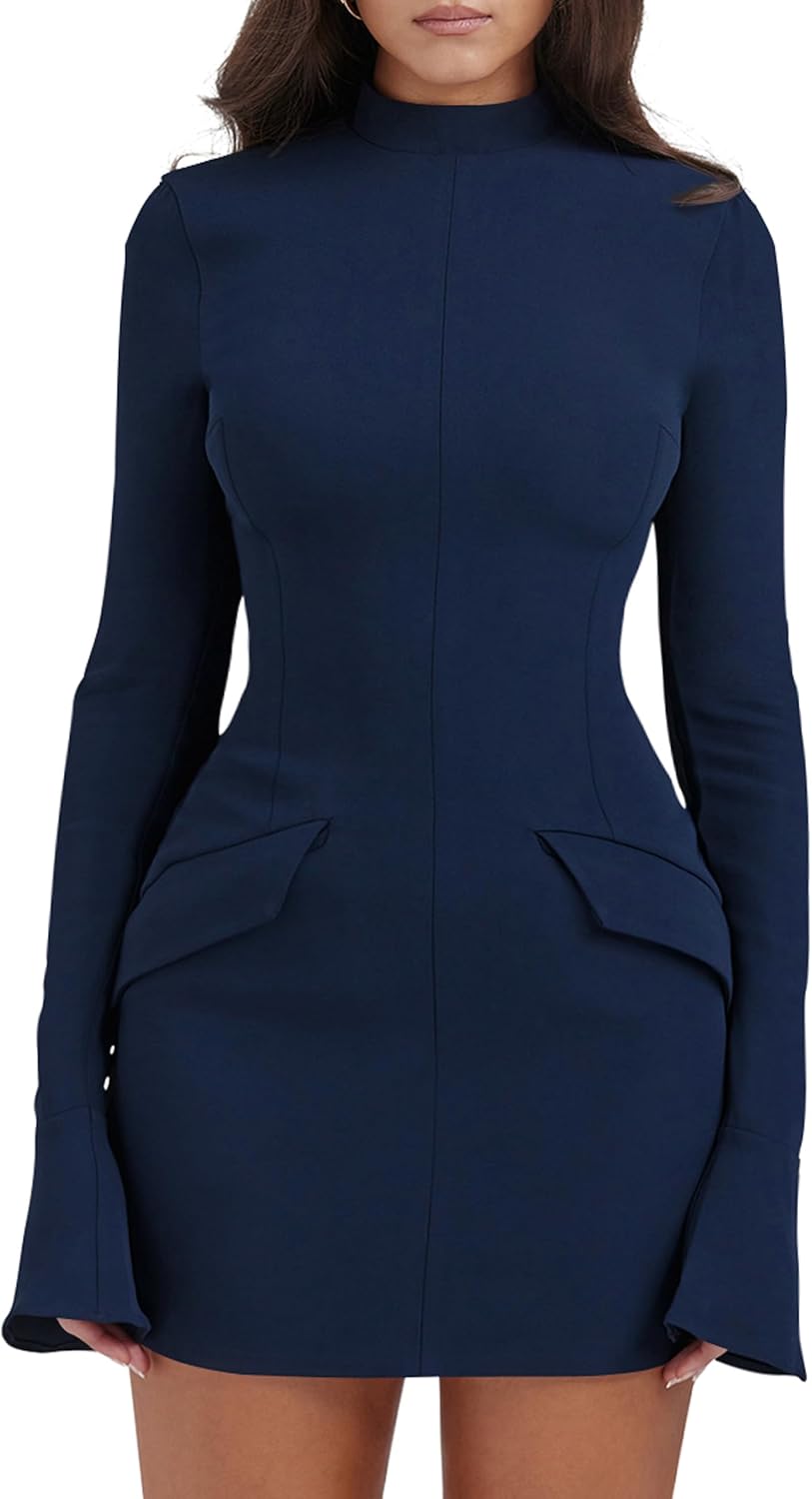 YMDUCH Women's Long Sleeve Mock Turtle Neck Mini Dress Review