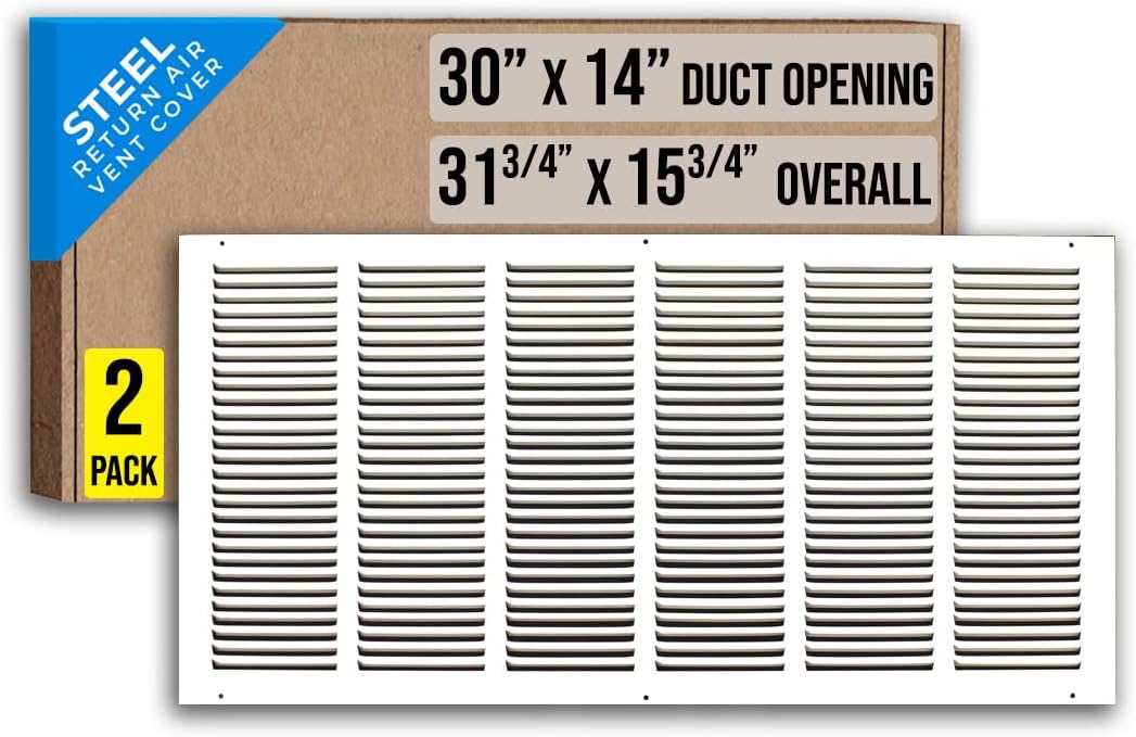 Steel Return Air Grille for 30x14 Duct Opening - 2 Pack