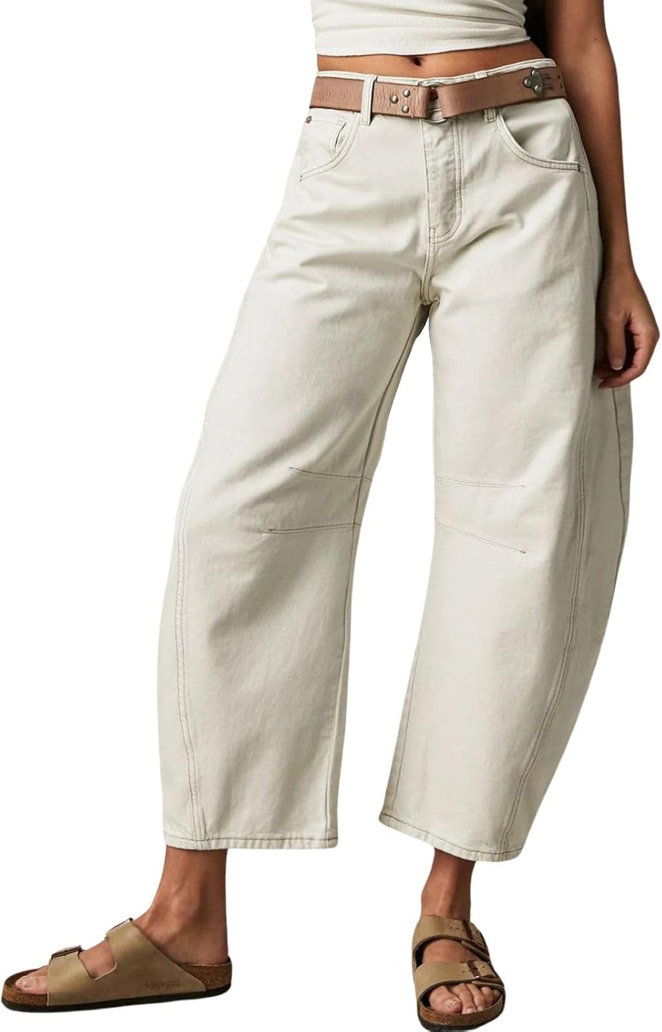 Womens Stretchy Mid Rise Barrel Jeans for Vintage Style Lovers