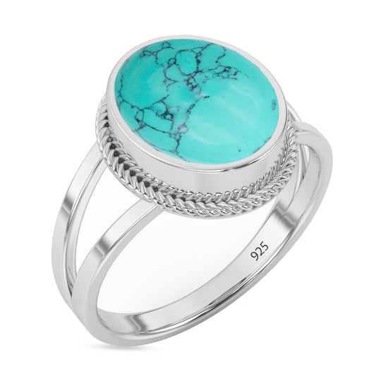Solid 925 Sterling Silver Turquoise Ring for Women Engagement